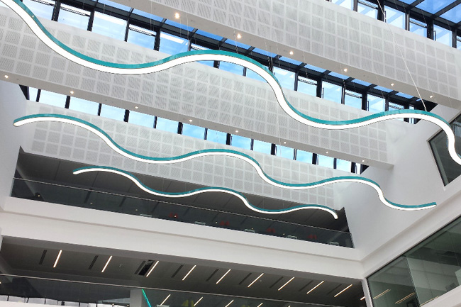 lighting project - bespoke profile shapes, ayreshire college, kilmarnock