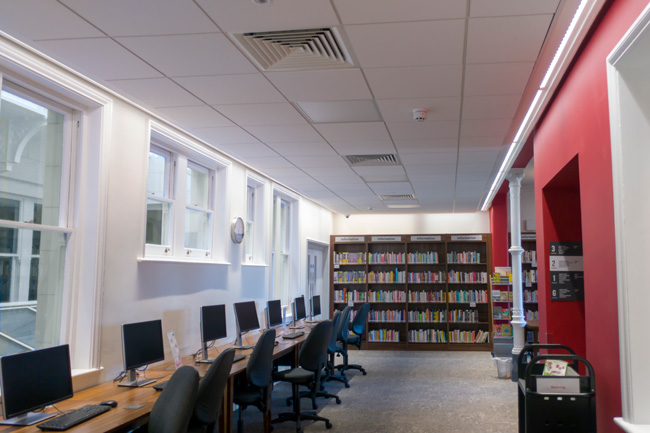 lighting project - seamless light fittings, the brassey institute library, hastings