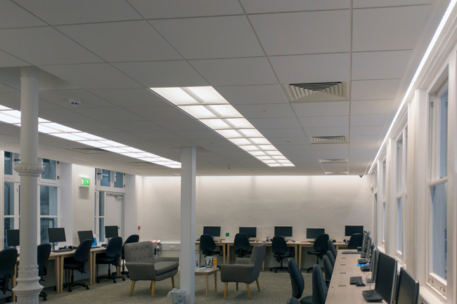 lighting project - 600x600 light fittings, the brassey institute computer room, hastings