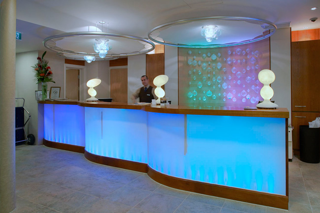 hospitality lighting project - artisan glass lighting, royal yacht hotel, jersey